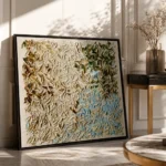Earthen Leafscape Thick cream brown blue impasto wabi sabi art wall decor - Image 2