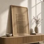 Graduated Grid textured wall art shown framed on the wall in a styled interior