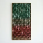 Textured abstract hand-painted canvas with gradient color blocks transitioning from deep green through warm browns to dusty rose tones