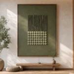 Olive Cadence textured wall art shown framed on the wall in a styled interior