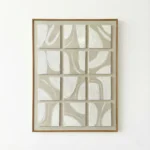 Minimalist hand-painted canvas with twelve abstract panels in cream and white gestural brushstrokes, contemporary wall space