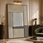 Quiet Blockwork textured wall art shown framed on the wall in a styled interior