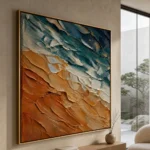 Diagonal Shore textured wall art shown framed on the wall in a styled interior
