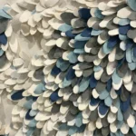 Textured abstract hand-painted canvas with layered petals in navy, slate, cream and soft blue tones