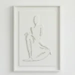 Minimalist figurative hand-painted canvas depicting seated female form in textured white and cream tones