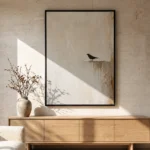 Gilded Solitude Black bird on textured wall Wabi Sabi wall art - Image 2
