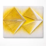 Contemporary textured hand-painted canvas with geometric chevron patterns in vibrant yellow and cream tones
