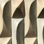 Geometric abstract hand-painted canvas with interlocking triangular forms in charcoal and cream tones