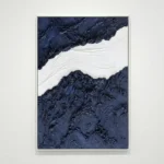 Textured abstract hand-painted canvas in deep navy and white with layered gestural brushstrokes, contemporary wall art
