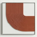 Minimalist hand-painted canvas with flowing terracotta lines creating organic curves against white, contemporary interior