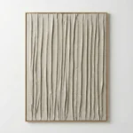 Minimalist hand-painted canvas with vertical pleated linen texture in soft neutral cream tones, contemporary wall space