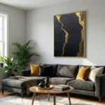 Kintsugi Fault textured wall art shown framed on the wall in a styled interior