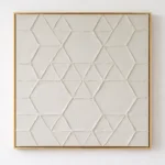 Textured contemporary hand-painted canvas featuring geometric hexagon and triangle patterns in cream and ivory tones