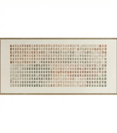 Minimalist tonal hand-painted canvas with gridded color blocks in muted terracotta, sage, and cream palette