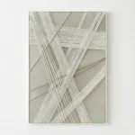 Contemporary abstract hand-painted canvas with interlocking geometric lines in cream and white tones