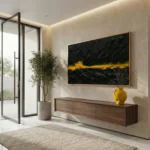 Deep Splash textured wall art shown framed on the wall in a styled interior