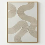 Minimalist hand-painted canvas with flowing organic lines in warm neutral tones, contemporary living space