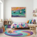 purple Sea Horizon Bold sailboats on wavy water abstract art - Image 5