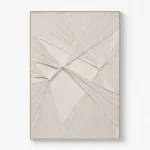 Textured abstract hand-painted canvas with radiating linear brushstrokes in cream and soft gray tones, contemporary wall space