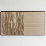 Textured abstract hand-painted canvas with vertical wave patterns in cream and natural wood tones, contemporary wall art