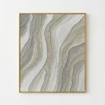 Textured abstract hand-painted canvas with layered cream and taupe organic wave patterns, contemporary living space