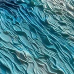 Layered abstract hand-painted canvas with fluid gestural brushstrokes in cool ocean blues and white tones