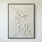 Textured abstract hand-painted canvas depicting a dynamic figure in gestural cream and ivory tones, contemporary living space