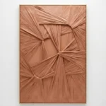Textured abstract hand-painted canvas with layered terracotta fabric folds and dramatic directional brushstrokes, warm neutral palette