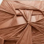 Textured abstract hand-painted canvas with layered terracotta ribbons and gestural folds in warm earth tones