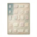 Minimalist hand-painted canvas with cream and blush textured rectangular forms arranged on soft neutral ground, contemporary aesthetic
