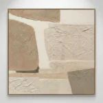 Textured abstract hand-painted canvas with layered cream and sand tones, organic gestural marks throughout, contemporary minimalist wall art