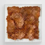 Textured abstract hand-painted canvas in layered terracotta and burnt orange petals, contemporary wall art