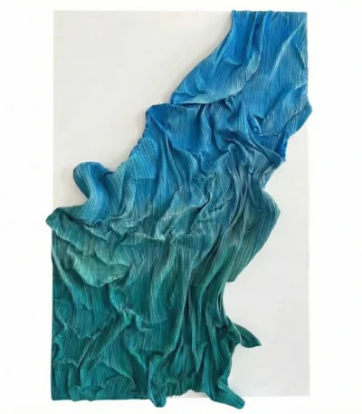 Textured abstract hand-painted canvas in layered blue and teal brushstrokes, contemporary wall art