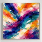 Gestural abstract hand-painted canvas with dynamic rainbow brushstrokes and layered colour movement, vibrant contemporary wall art