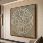 Weathered Vortex textured wall art shown framed on the wall in a styled interior