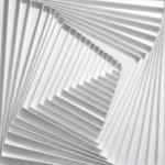 Minimalist hand-painted canvas with nested rectangular frames in monochromatic white and grey tones