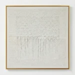 Textured abstract hand-painted canvas with layered cream and white gestural marks, minimalist contemporary wall art