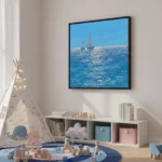 Azure Horizon Serene Sailing Impasto Style Color Art Wall Decor - Image 3