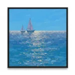 Azure Horizon Serene Sailing Impasto Style Color Art Wall Decor - Image 2