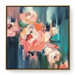 Azure Petals Textured palette knife botanical composition in gold frame color art - Image 2