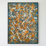 Cobalt Kinetic Blue, orange, and white drips pollock wall art - Image 2