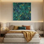 Deep Moss Abstract Layered teal and forest drips pollock wall art - Image 3