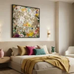 Earthen Chroma Beige canvas with colorful splatters pollock wall art