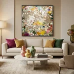 Earthen Chroma Beige canvas with colorful splatters pollock wall art - Image 4