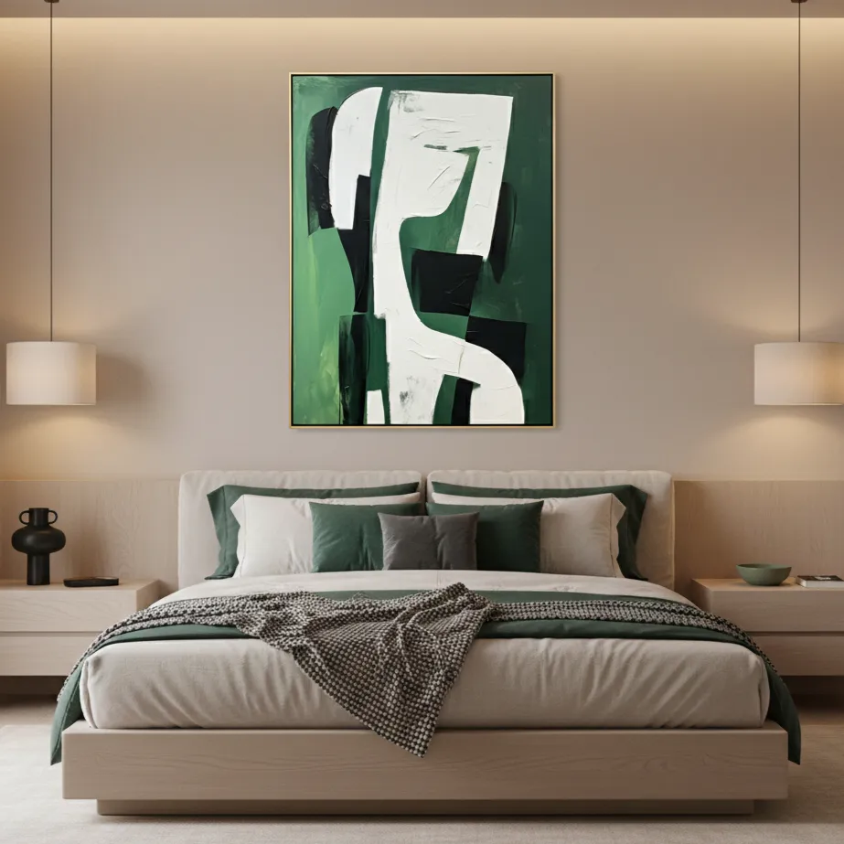 Emerald Equilibrium Bold Textured Abstract Strokes in Forest Green and White abstract art wall art (1.5) Emerald Equilibrium Bold Textured Abstract Strokes in Forest Green and White abstract art wall art - Image 1