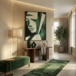 Emerald Muse Cubist Portrait in Deep Green and Cream abstract wall art - Image 3