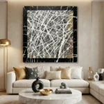 Gilded Noir Network Black, white, gold, grey abstract pollock wall art