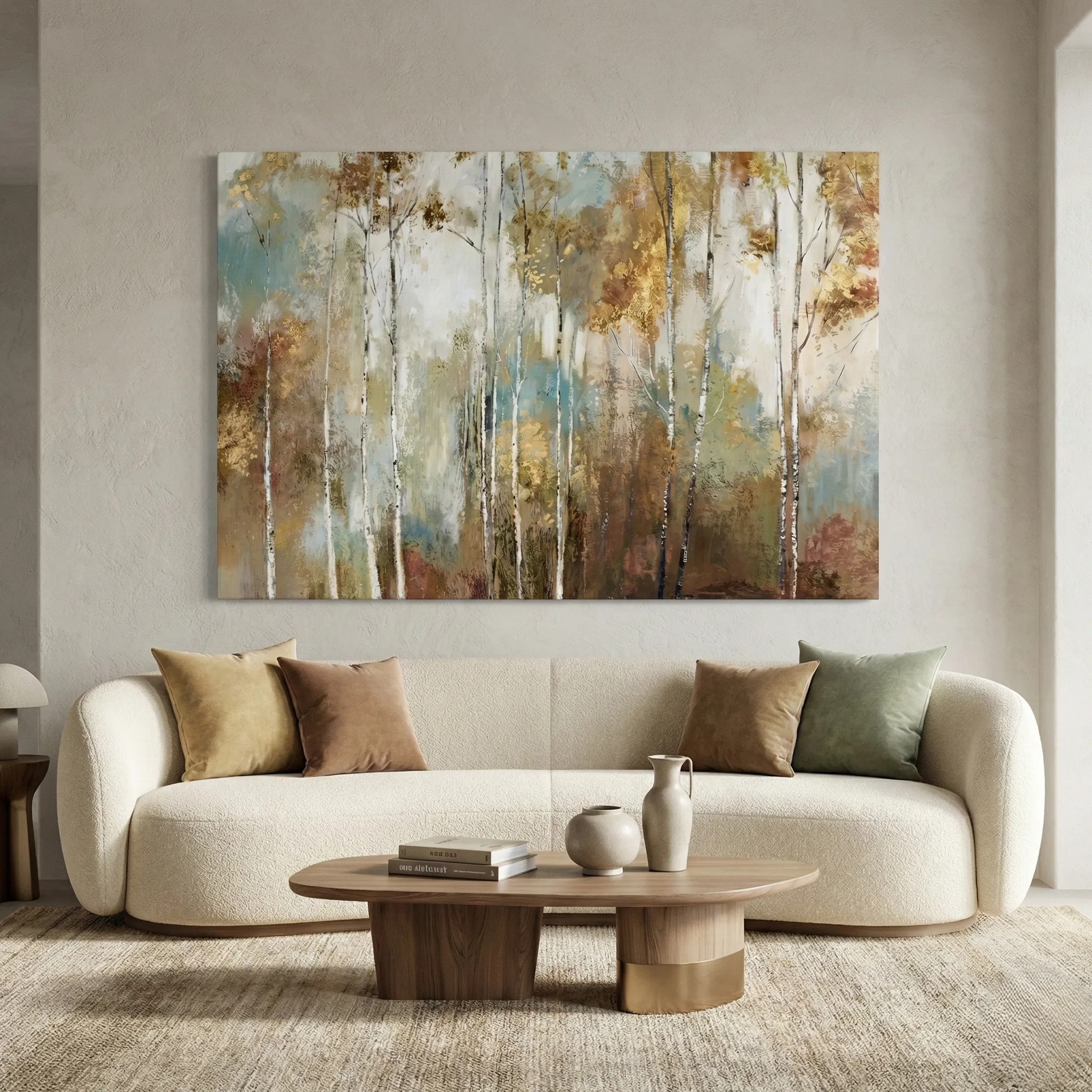 Misty Forest Painterly birch trees in blue and brown tones abstract art wall art (1.5) Misty Forest Painterly birch trees in blue and brown tones abstract art wall art - Image 1