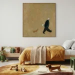 Ochre Companions Textured painting of walker and dog Textured wall decor - Image 3