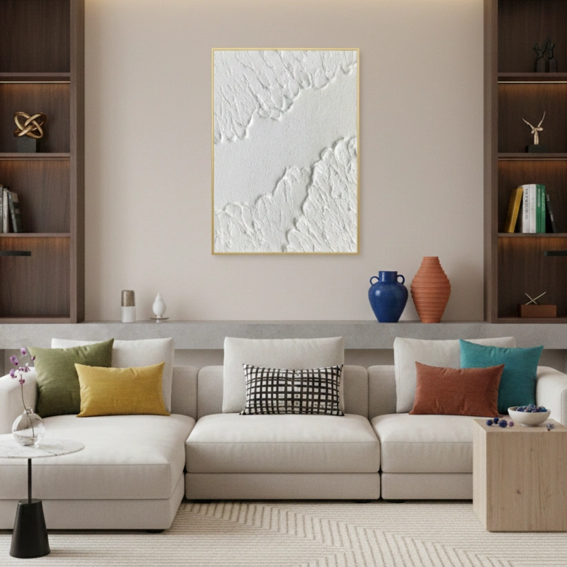 Pure Tides Vertical white relief strokes Minimal wall decor (1.5) Pure Tides Vertical white relief strokes Minimal wall decor - Image 1